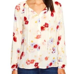 Lucky Brand Womens Major Floral Peasant Top Blouse Size M